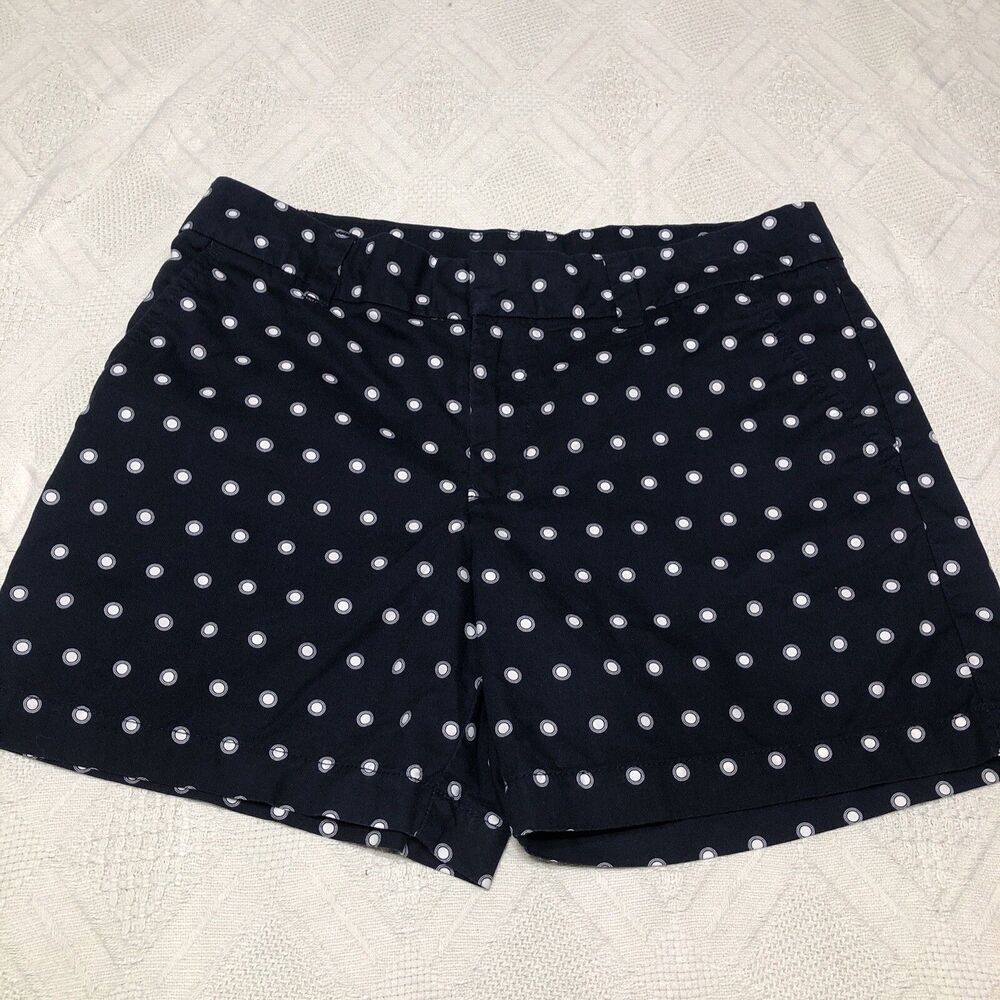 Tommy Hilfiger Size 8 Polka Dot Flat Front Shorts Navy Button Zip Pocket